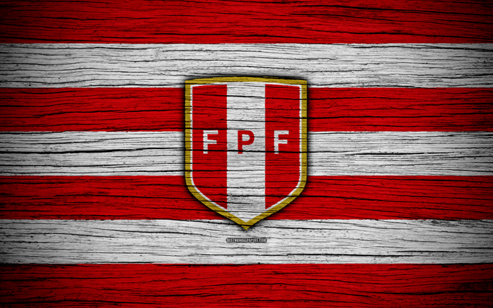 4k, Peru national football team, logo, North America, football, wooden texture, soccer, Peru, emblem, South American national teams, Peruvian football team