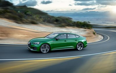 Audi RS5 Sportback, 2019, 444 hp, green sports sedan, new green RS5, German cars, Audi