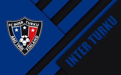 fc inter turku, 4k, logo, material, design, blau, schwarz, abstraktion, finnische fu&#223;ball-club, veikkausliiga, fu&#223;ball, turku, finnland
