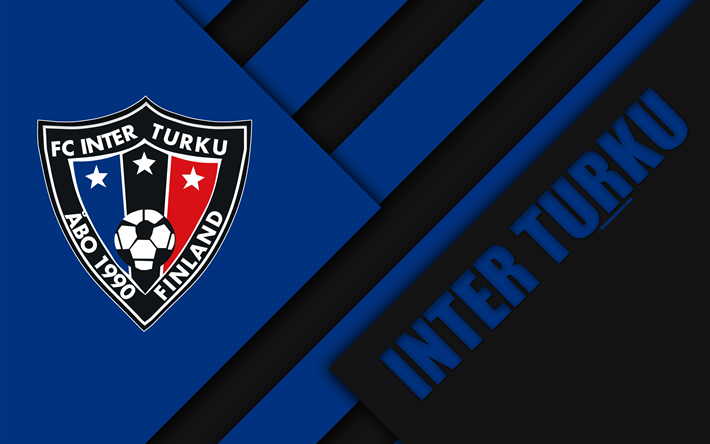 نادي إنتر توركو, 4k, شعار, تصميم المواد, الأزرق الأسود التجريد, الفنلندي لكرة القدم, Veikkausliiga, كرة القدم, توركو, فنلندا