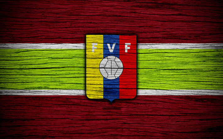 4k, Venezuela Milli Futbol Takımı, logo, Kuzey Amerika, futbol, ahşap doku, Venezuela, amblem, G&#252;ney Amerika milli takımları, Venezuela futbol takımı