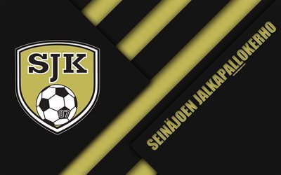 SJK FC, Seinajoen Futebol Clube, 4k, logo, design de material, castanho preto abstra&#231;&#227;o, Finland&#234;s futebol clube, Veikkausliiga, futebol, Seinajoki, Finl&#226;ndia