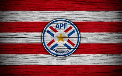 4k, Paraguay national football team, logo, North America, football, wooden texture, soccer, Paraguay, emblem, South American national teams, Paraguayan football team