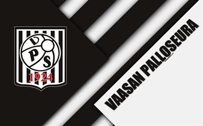VPS FC, Vaasan Palloseura, 4k, il logo, il design dei materiali, bianco nero astrazione, finlandese football club, Veikkausliiga, di calcio, di Vaasa, Finlandia