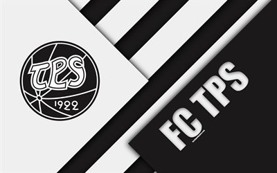 fc tps -, 4k -, logo -, material-design, wei&#223; schwarz abstraktion, die finnische fu&#223;ball-club, veikkausliiga, fu&#223;ball, turku, finnland