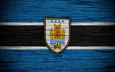 4k, Uruguay, squadra nazionale di calcio, logo, America del Nord, di calcio, di legno, texture, calcio, emblema, Sud Americana, squadra nazionale, squadra di calcio Uruguaiano