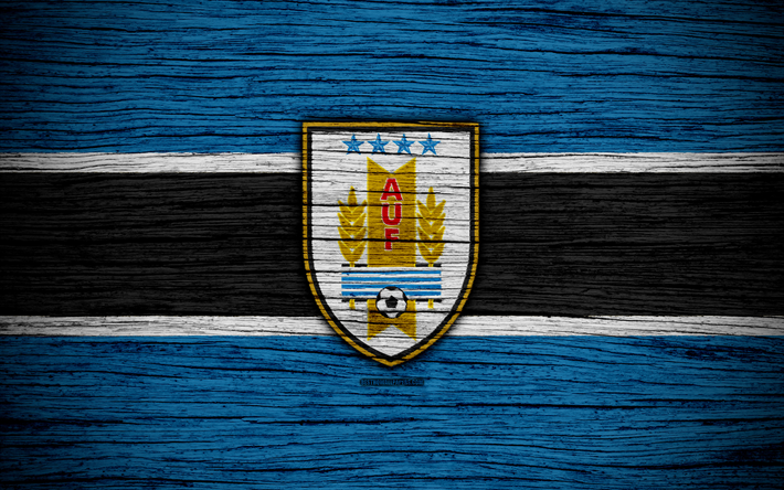 4k, Uruguai equipa nacional de futebol, logo, Am&#233;rica Do Norte, futebol, textura de madeira, Uruguai, emblema, Sul-Americano de sele&#231;&#245;es nacionais, Equipe uruguaia de futebol