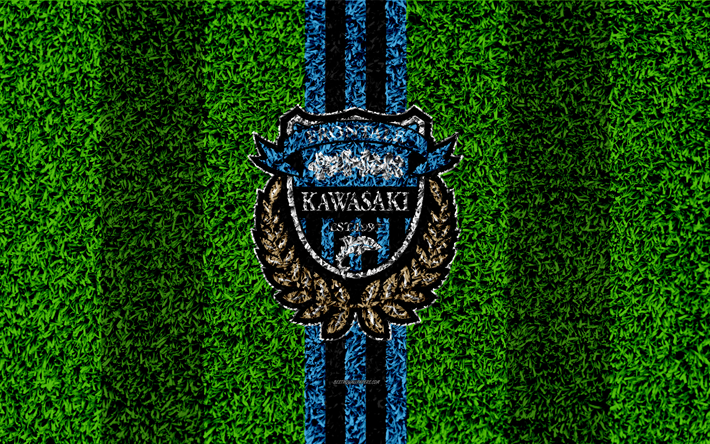 Download Wallpapers Kawasaki Frontale Fc 4k Logo Football Lawn Japanese Football Club Black Blue Line Grass Texture J1 League Kawasaki Japan Football J League For Desktop Free Pictures For Desktop Free