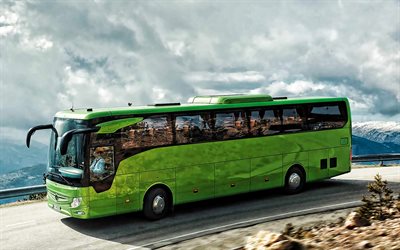 Mercedes-Benz Turismo, passagerare buss, nya gr&#246;na, transport av passagerare begrepp, bussar, Mercedes