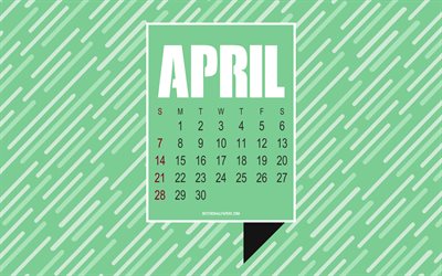 2019 April calendar, green creative background, 2019 calendars, spring, creative calendars, calendar for april 2019, typography style