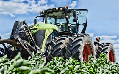4k, Claas Xerion 5000, ocho ruedas de tractor, 2019 tractores, HDR, maquinaria agr&#237;cola, tractores en el campo, la agricultura, Claas
