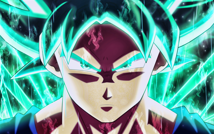 Download wallpapers Son Goku, turquoise flames, 4k, Super Saiyan Blue, 2019, DBS characters ...