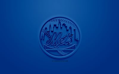 New York Mets, American бейсбольный club, creative 3D logo, blue background, 3d emblem, MLB, Нью-Йорк, USA, Major League Baseball, 3d art, baseball, 3d logo