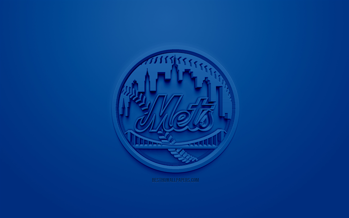 نيويورك ميتس, البيسبول الأميركي النادي, الإبداعية شعار 3D, خلفية زرقاء, 3d شعار, MLB, نيويورك, الولايات المتحدة الأمريكية, دوري البيسبول, الفن 3d, البيسبول, شعار 3d