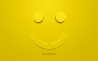 Smiling emoticon icon, emotions concepts, smile 3d icons, happy face icon, 3d Smiley, raising mood, 3d smiles, yellow background, creative 3d art, emotions 3d icons, Smiling emoticon square face