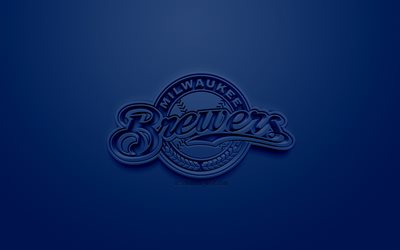 I Milwaukee Brewers, American club di baseball, creativo logo 3D, sfondo blu, emblema 3d, MLB, Milwaukee, Wisconsin, USA, Major League di Baseball, 3d arte, il baseball, il logo 3d