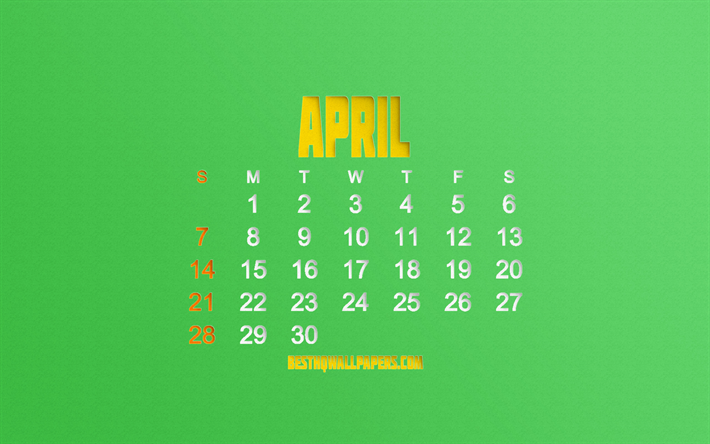 Download Wallpapers 2019 April Calendar Green Paper Background 2019