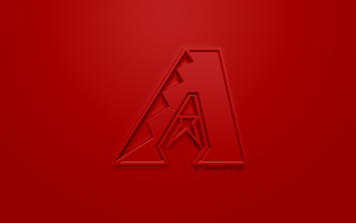 Arizona Diamondbacks, Americana de beisebol clube, criativo logo 3D, fundo vermelho, 3d emblema, MLB, Phoenix, Arizona, EUA, Major League Baseball, Arte 3d, beisebol, Logo em 3d