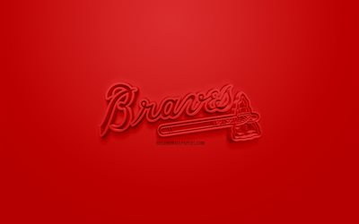 アトランタ勇士, アメリカ野球クラブ, 創作3Dロゴ, 赤の背景, 3dエンブレム, MLB, アトランタ, ジョージア, 米国, メジャーリーグベースボール, 3dアート, 野球, 3dロゴ