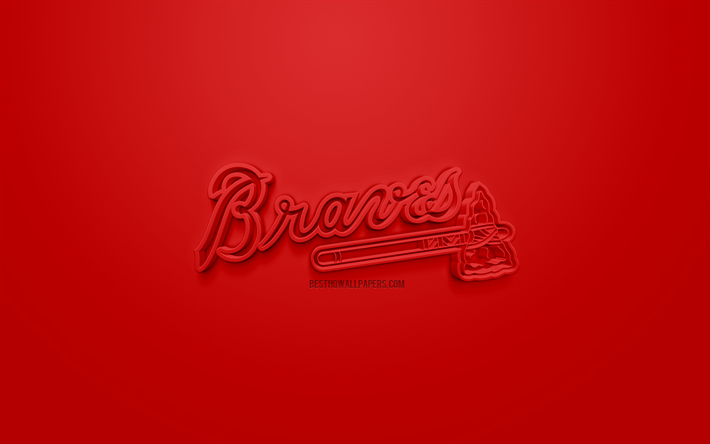 Los Bravos de Atlanta, American club de b&#233;isbol 3D de creative logo, fondo rojo, emblema 3d, MLB, Atlanta, Georgia, estados UNIDOS, la Major League Baseball, arte 3d, el b&#233;isbol, el logo en 3d