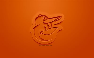 ボルチモアOrioles, アメリカ野球クラブ, 創作3Dロゴ, オレンジ色の背景, 3dエンブレム, MLB, ボルチモア, メリーランド, 米国, メジャーリーグベースボール, 3dアート, 野球, 3dロゴ