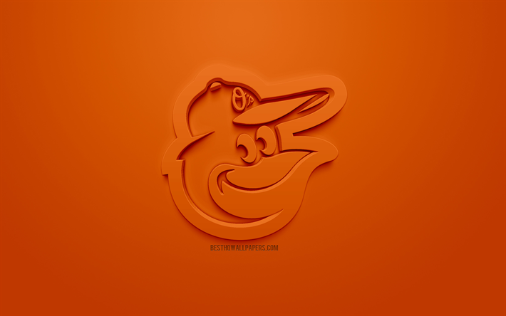 Baltimore Orioles, Americana de beisebol clube, criativo logo 3D, fundo laranja, 3d emblema, MLB, Baltimore, Maryland, EUA, Major League Baseball, Arte 3d, beisebol, Logo em 3d