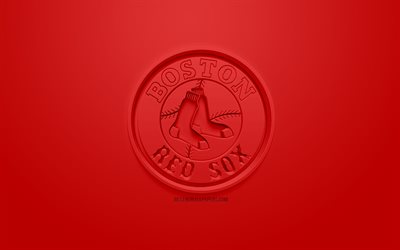 ボストンのRed Sox, アメリカ野球クラブ, 創作3Dロゴ, 赤の背景, 3dエンブレム, MLB, ボストン, マサチューセッツ, 米国, メジャーリーグベースボール, 3dアート, 野球, 3dロゴ