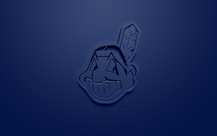 Indios de Cleveland, American club de b&#233;isbol 3D de creative logo, fondo azul, emblema 3d, MLB, Cleveland, Ohio, estados UNIDOS, la Major League Baseball, arte 3d, el b&#233;isbol, el logo en 3d