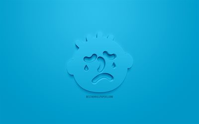 Crying icon, emotions concepts, Crying 3d icons, unhappy face icon, 3d Smiley, mood, 3d smiles, blue background, creative 3d art, emotions 3d icons, Crying emotions icon