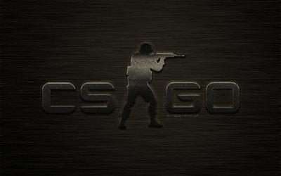 cs go-logo, creative-emblem, counter-strike, global offensive, metall, hintergrund, stilvolle art, cs go