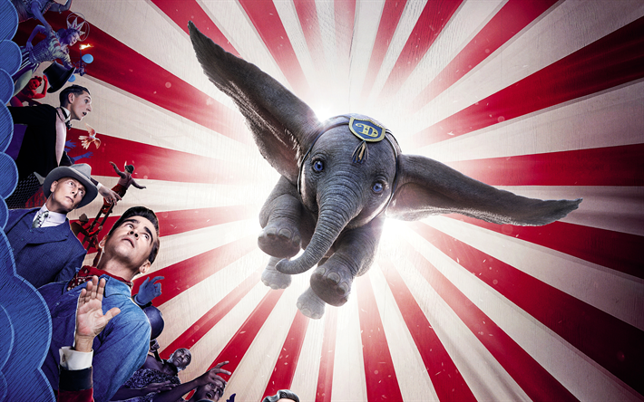 Dumbo, 4k, fan art, 3D-animation, 2019 movie, poster, cartoon elephant, 2019 Dumbo Movie