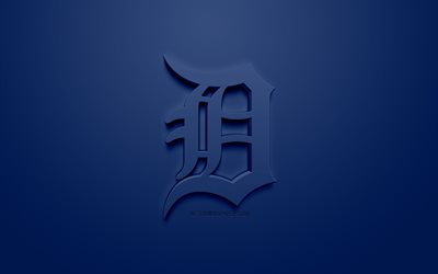 Des Detroit Tigers, American club de baseball, cr&#233;atrice du logo 3D, fond bleu, 3d embl&#232;me, MLB, Detroit, Michigan, etats-unis, de la Ligue Majeure de Baseball, art 3d, le baseball, le logo 3d