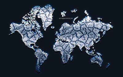 Criativo azul mapa, gelo mapa do mundo, a era do gelo conceitos, grelha de textura, mapas do mundo, arte criativa