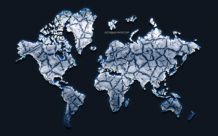 創青の世界地図, 氷の世界, 氷河期の概念, 金属格子の質感, 世界地図, 【クリエイティブ-アート