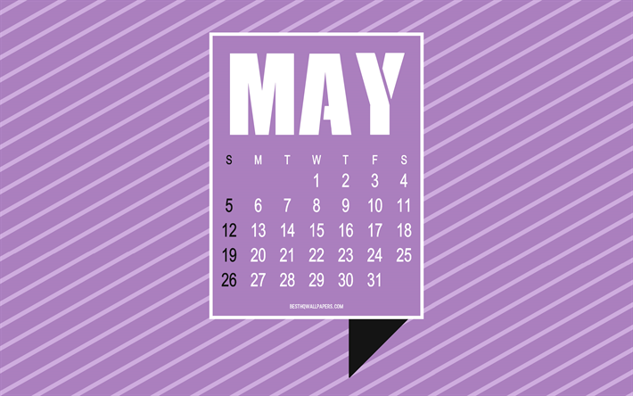 2019 calendario de Mayo, fondo p&#250;rpura con l&#237;neas, la tipograf&#237;a, el estilo de arte abstracto de Mayo de 2019 calendario, primavera, Mayo de 2019 conceptos, el calendario de Mayo de 2019, el arte