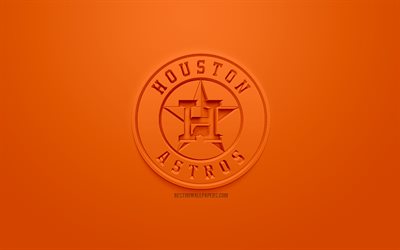 Houston Astros, Amerikkalainen baseball club, luova 3D logo, oranssi tausta, 3d-tunnus, MLB, Houston, Texas, USA, Major League Baseball, 3d art, baseball, 3d logo