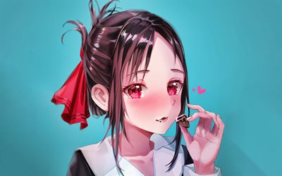 4k, Kaguya Shinomiya, girl with candy, Kaguya-sama Love Is War, protagonist, artwork, manga, Kaguya-sama wa Kokurasetai, Shinomiya Kaguya