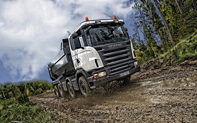 Scania G480, mining truck, G-Serien, dumper, transport av stenar, leverans av krossad sten begrepp, nya vita G480, lastbilar, Scania