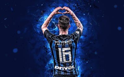 4k, Matteo Politano, back view, Internazionale, italian footballers, Italy, goal, Serie A, Politano, Inter Milan FC, soccer, football, neon lights