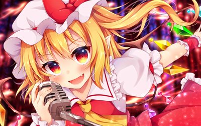 Flandre Scarlet with microphone, 4k, Touhou characters, manga, artwork, Touhou, Flandre Scarlet