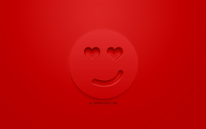 Dans l&#39;amour de l&#39;ic&#244;ne, le visage ic&#244;ne 3d, d&#39;&#233;motions, de concepts, d&#39;amour 3d ic&#244;nes, l&#39;amour ic&#244;ne de visage, 3d Smiley, &#233;lever l&#39;humeur, la 3d, les sourires, rouge, fond, cr&#233;atif, art 3d, les