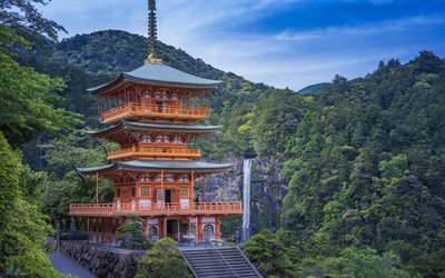 Nachi يسقط, معبد اليابانية, المناظر الطبيعية الجبلية, اليابانية شلال, Seigantoji, Nachikatsuura, واكاياما, اليابان