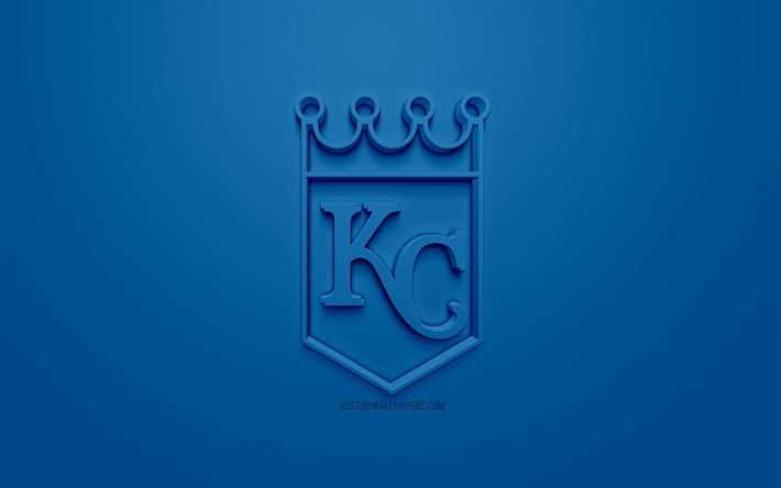 Los Kansas City Royals, American club de b&#233;isbol 3D de creative logo, fondo azul, 3d emblema, la MLB, la Ciudad de Kansas, Missouri, estados UNIDOS, la Major League Baseball, arte 3d, el b&#233;isbol, el logo en 3d