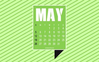 2019 May Calendar, abstract green background, 2019 concepts, calendar for May 2019, art, green background with lines, May, calendars