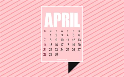 2019 April Calendar, pink abstract background, typography style, calendar for April 2019, background with lines, 2019 concepts, calendars