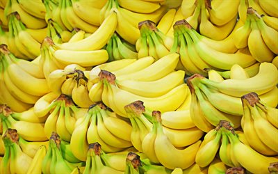 Banan Berg, 4k, frukt, mogna bananer, klase bananer, tropiska frukter, bananer