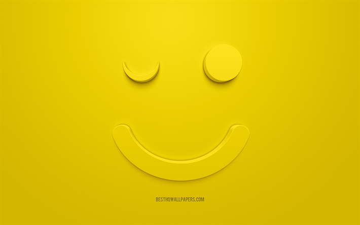 Wink emotions icon, Wink emoticon, emotions concepts, Wink 3d icons, happy face icon, 3d Wink, raising mood, 3d smiles, yellow background, creative 3d art, emotions 3d icons, Winking Face Emoji