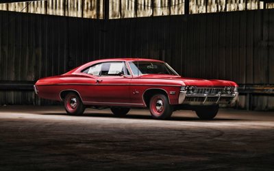Chevrolet Impala, garage, 1968 cars, retro cars, red Impala, american cars, Chevrolet, 1968 Chevrolet Impala