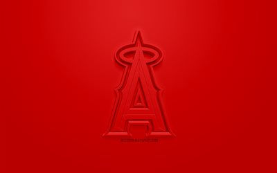 لوس انجليس الملائكة, البيسبول الأميركي النادي, الإبداعية شعار 3D, خلفية حمراء, 3d شعار, MLB, Anaheim, كاليفورنيا, الولايات المتحدة الأمريكية, دوري البيسبول, الفن 3d, البيسبول, شعار 3d