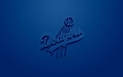 Los Angeles Dodgers, Americana de beisebol clube, criativo logo 3D, fundo azul, 3d emblema, MLB, Los Angeles, Calif&#243;rnia, EUA, Major League Baseball, Arte 3d, beisebol, Logo em 3d